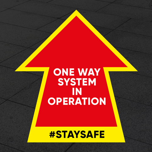 one way system in operation floor sticker