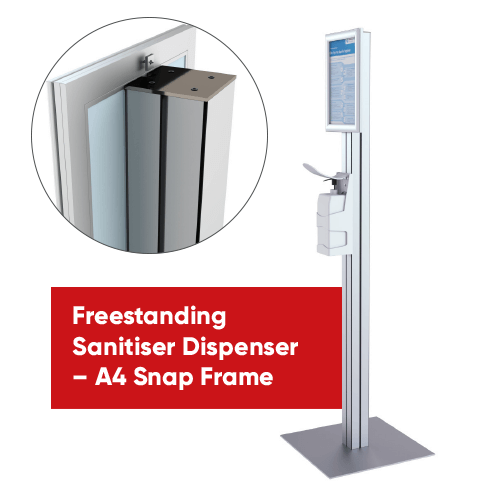 Freestanding Sanitiser Dispenser with A4 snap frame